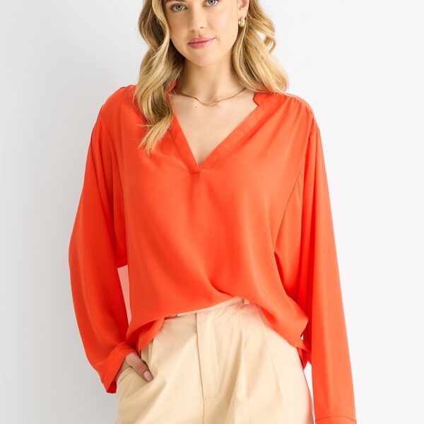 Orange Textured Chiffon Oversized Blouse