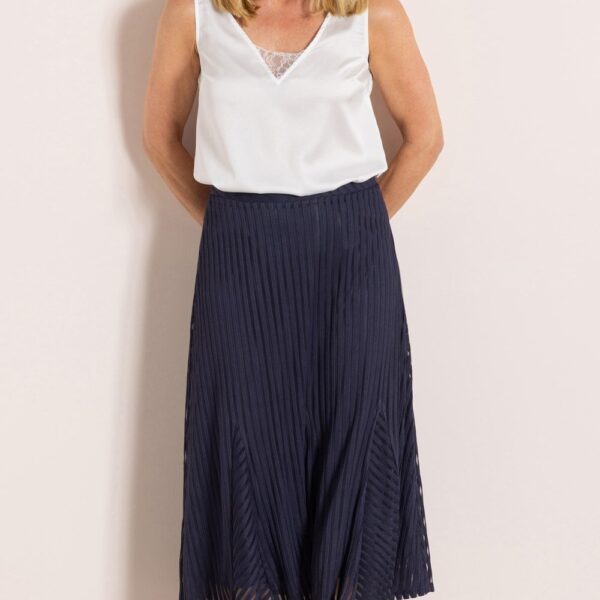 Anna Rose Striped Mesh Midi Skirt - MIDNIGHT - 14