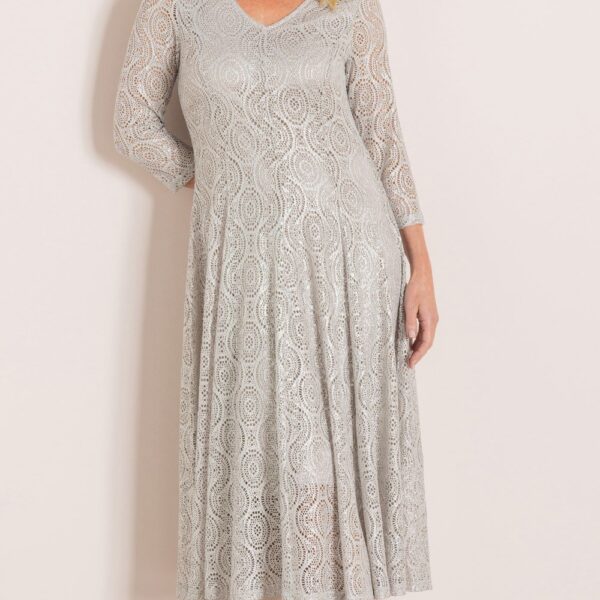 Anna Rose Foil Lace Midi Dress - SILVER - 18