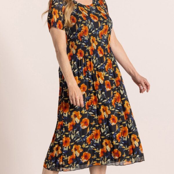 Anna Rose Pleated Garden Print Dress - BLACK/MULTI - S