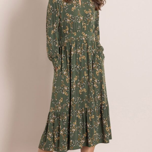 Floral Printed Jersey Dress - KHAKI - 20