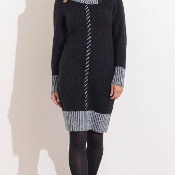 Contrast Stitch Knitted Dress - BLACK/IVORY - S