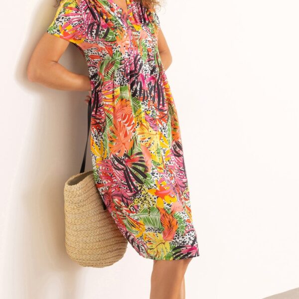 Anna Rose Tropical Print Loose Fit Dress - MULTI - S