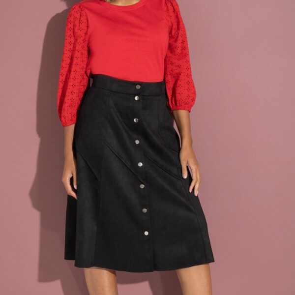 A-line Suedette Midi Skirt - BLACK - 16