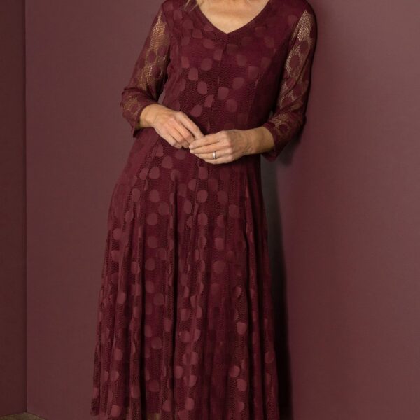 Anna Rose Panelled Lace Midi Dress - WINE - 20