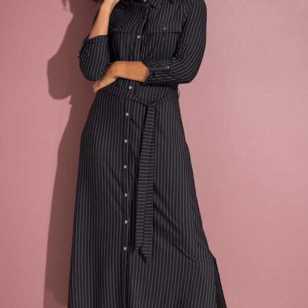 Klass Pinstripe Midi Shirt Dress Black/White Women's