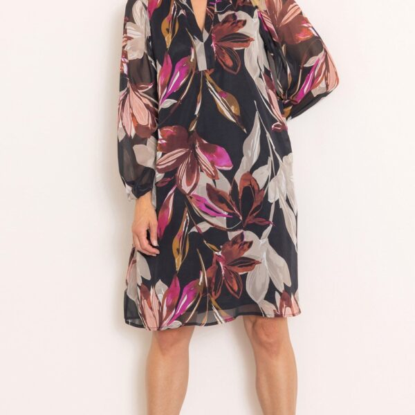 Klass Long Sleeve Textured Floral Print Dress Black/Multi Women's