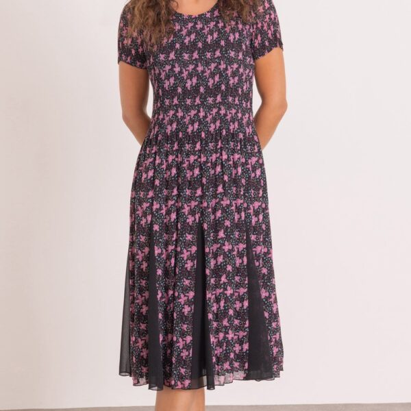 Anna Rose Pleated Floral Print Midi Dress Black/Blossom Women's