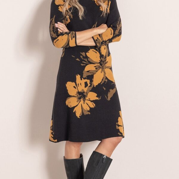 Klass Floral Knitted Dress Black/Tan Women's