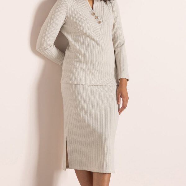Klass Brushed Rib Knit Midi Skirt Oatmeal Marl Women's