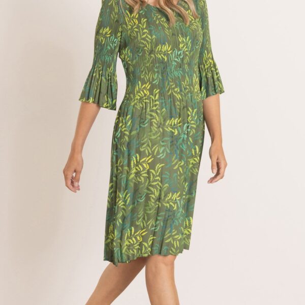 Klass Leaf Print Pleated Dress Green Women's