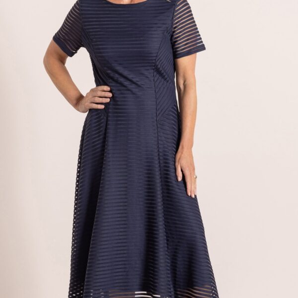 Anna Rose Striped Mesh Dress Midnight Women's