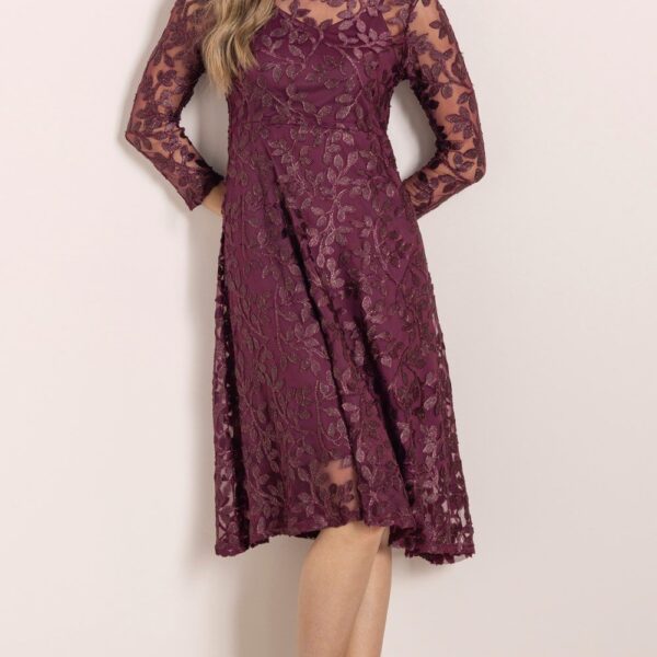 Klass Shimmer Jacquard Fit And Flare Dress Plum Women's