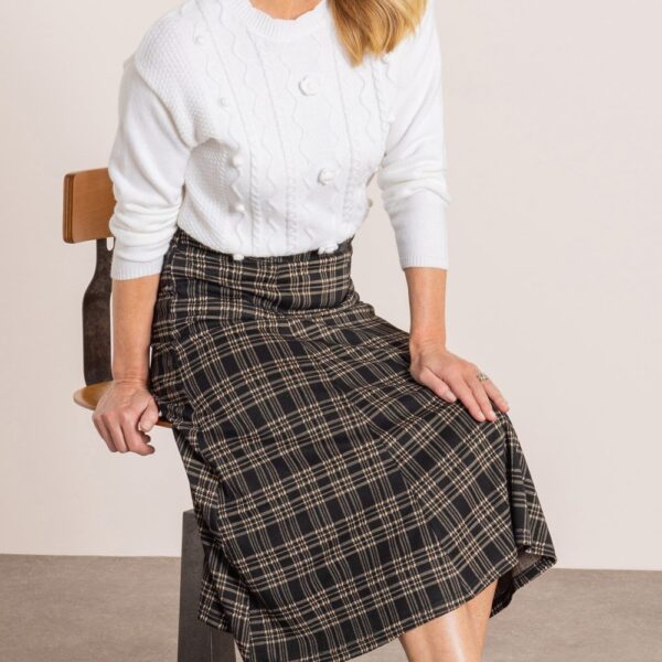 Anna Rose Pull On Checked Skirt Black/Gold Women's