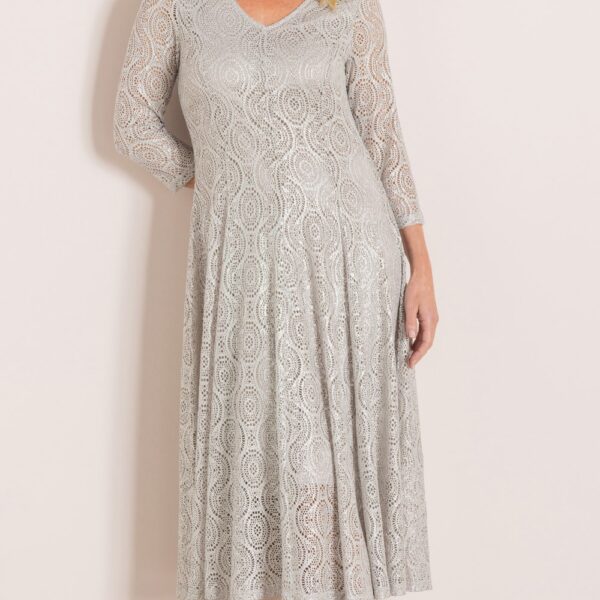 Anna Rose Foil Lace Midi Dress Silver Women's
