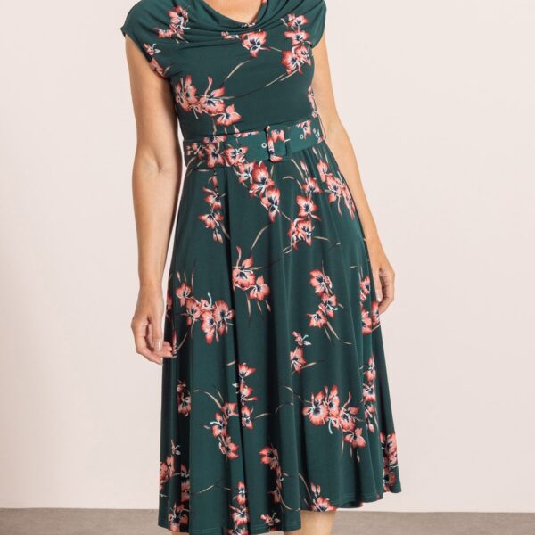 Klass Anna Rose Floral Print Belted Dress Emerald/Winterberry Women's