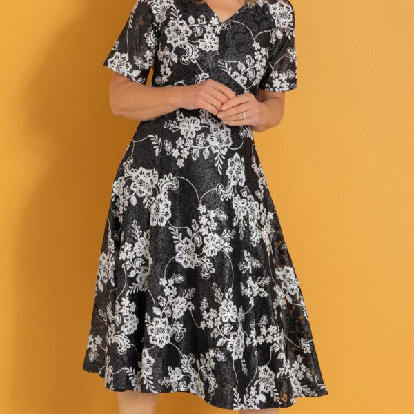 Anna Rose Lace Midi Dress Black/Ivory/Silver Women's