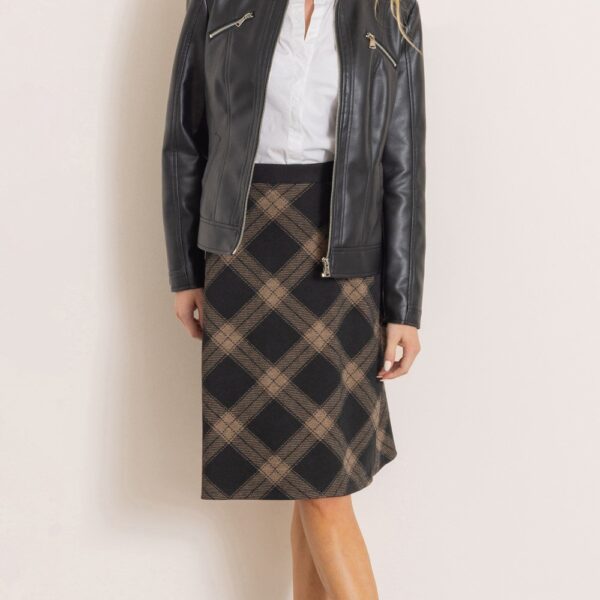 Checked Pull On Skirt - BLACK/TAN - 22