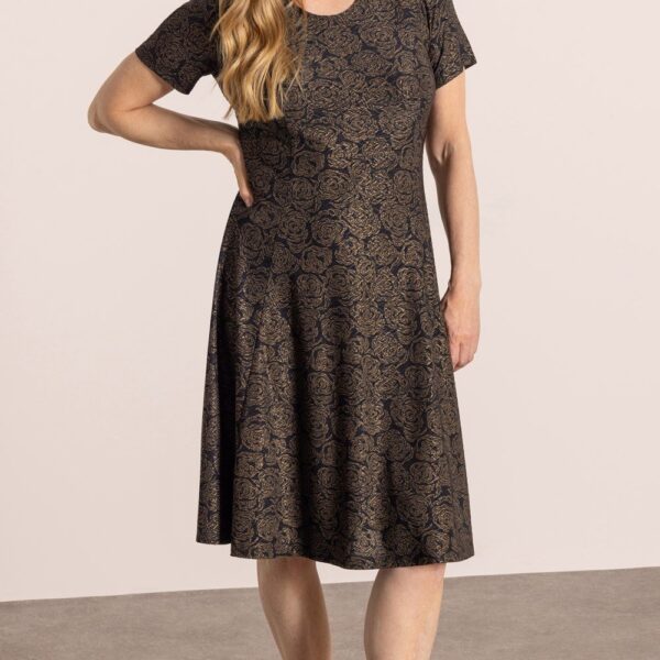 Anna Rose Jacquard Jersey Dress - BLACK/TAN - 16