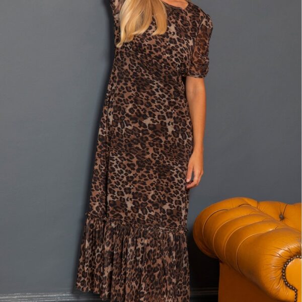 Animal Print Mesh Midaxi Dress - BLACK/MULTI - 22