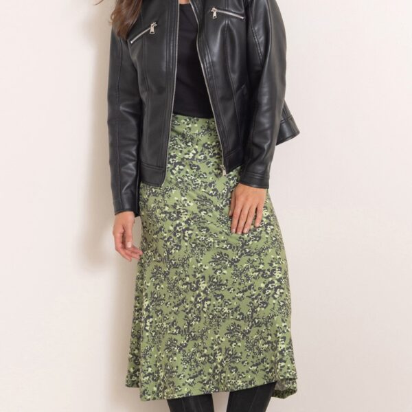 Botanical Print Knitted Midi Skirt - KHAKI/BLACK - XXL