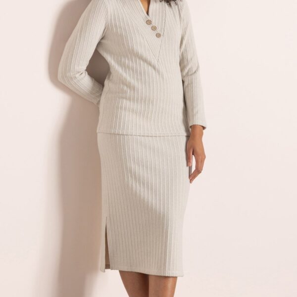 Brushed Rib Knit Midi Skirt - OATMEAL MARL - 20