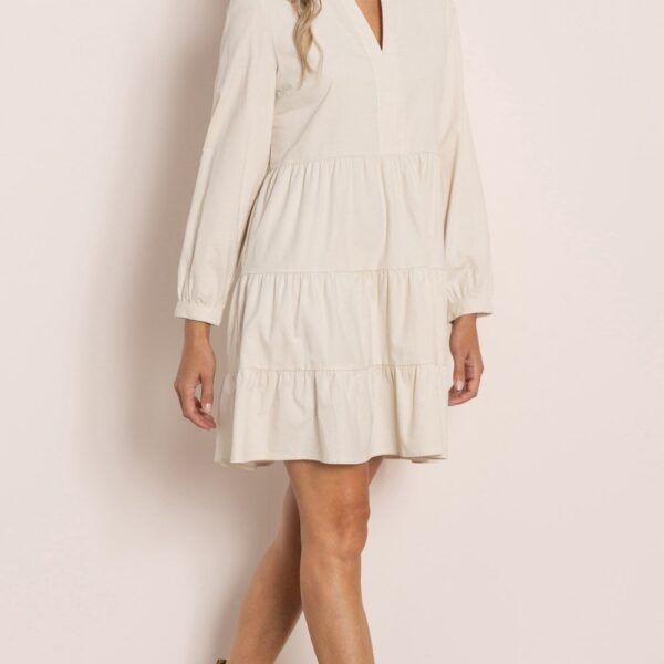 Tiered Fine Cord Dress - OATMEAL - 18