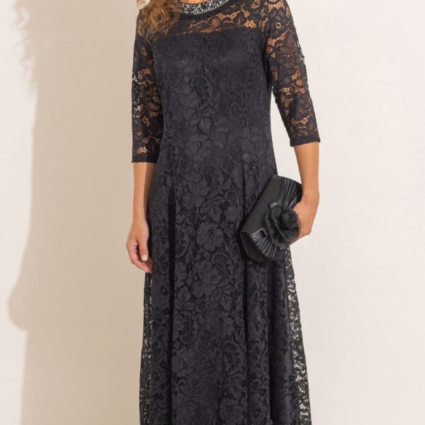Anna Rose Embellished Lace Midi Dress - BLACK - 22