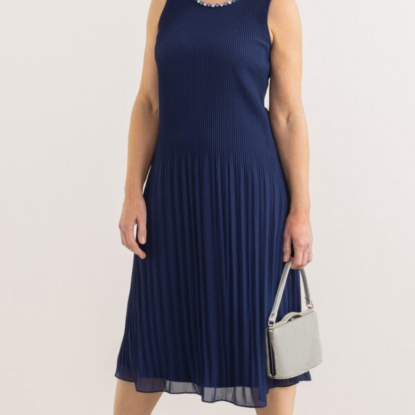 Anna Rose Embellished Pleated Midi Dress - MIDNIGHT - M