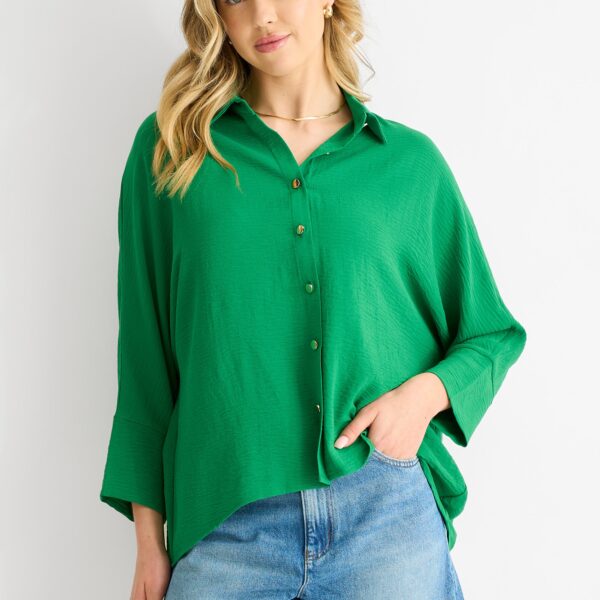 Mid Green Kimono Oversized Blouse