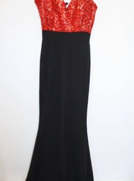 Unbranded Sequin Top Full Length Dress Scarlet & Black Size: S