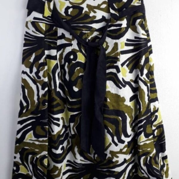 Hobbs 100% Linen Tie Belt Skirt Black & Green Size: 8