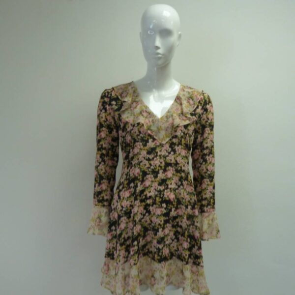 Topshop Long Sleeved Dress Black Floral Size: 10