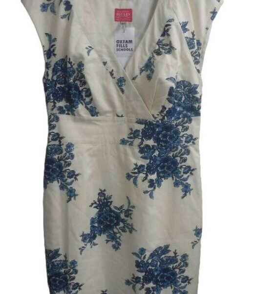 Joules Sleeveless V-neck Floral Dress Cream And Blue Size: 10