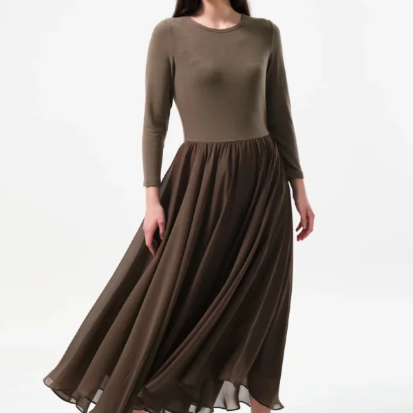 Huxley Jersey & Georgette Midi Dress - Mole