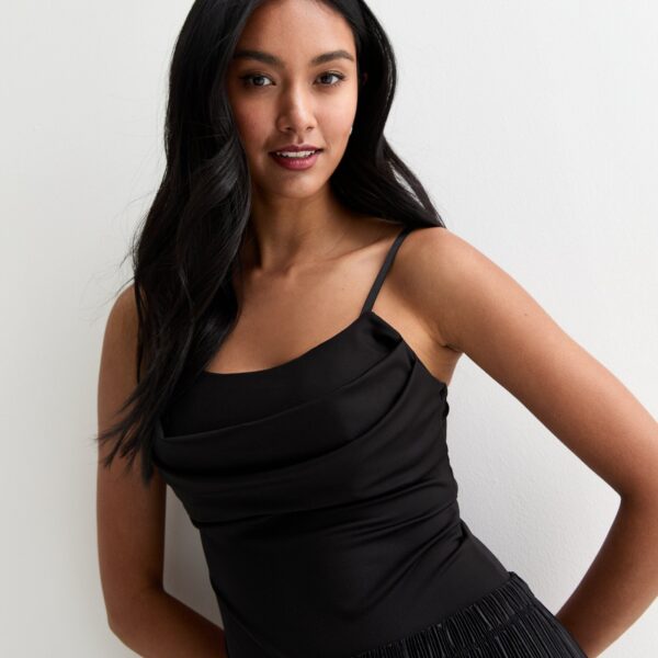 Black Cowl Neck Strappy Bodysuit