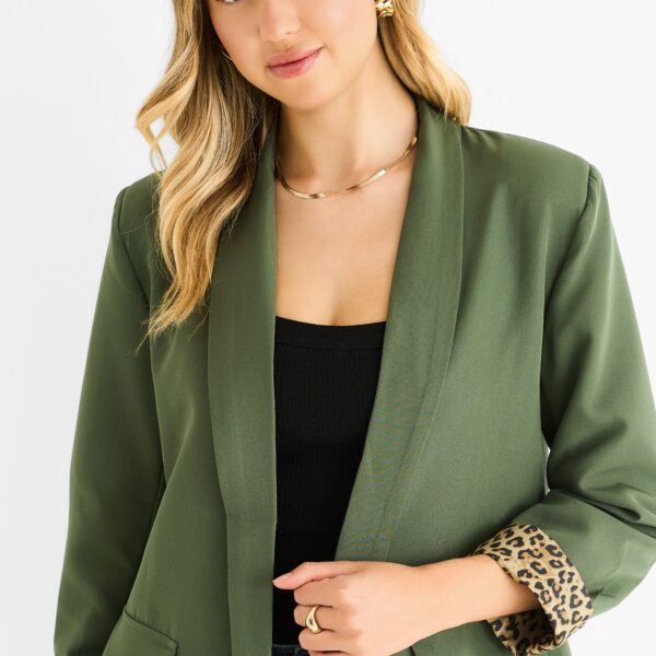 Khaki Contrast Animal Edge to Edge Blazer