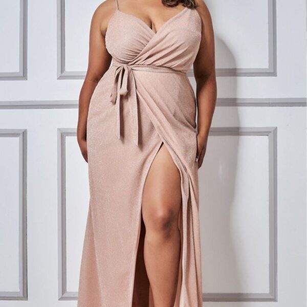 Wrap Style Spaghetti Strap Maxi Split - Blush by Goddiva Plus