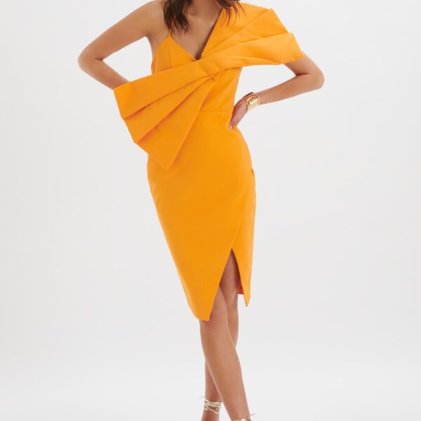 Lavish Alice ESTHER Bow Detail Wrap Skirt Midi Dress In Orange L UK14