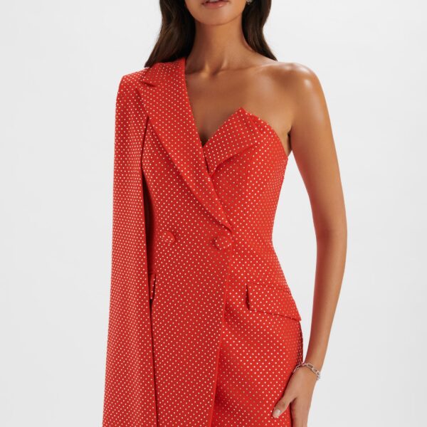 Lavish Alice MARCY Crystal Embellished One Shoulder Cape Blazer Dress in Red XS UK6