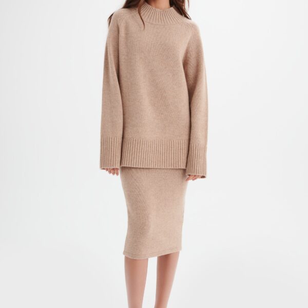 Lavish Alice AMARI Knitted Cashmere Blend Jumper In Beige XS UK4 - UK6