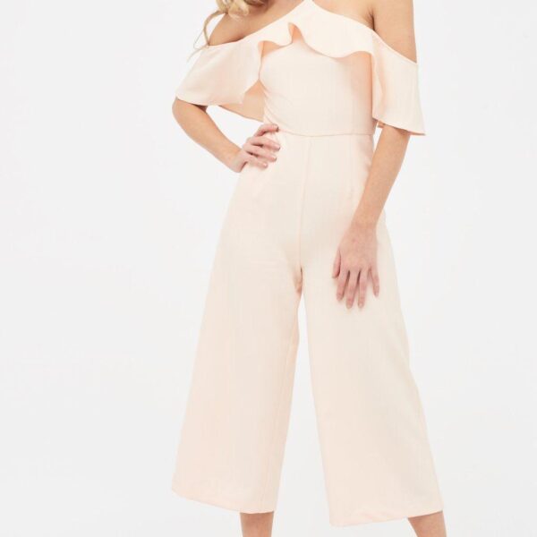Lavish Alice KENNEDY Frill Halterneck Culotte Leg Jumpsuit in Nude SM UK10
