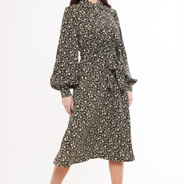 Leonie Winter Garden Print Long Sleeved Midi Shirt Dress