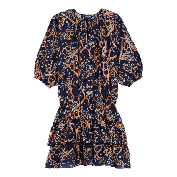 Women Short Ruffles Cotton Dress Sweet Blossom - Lauriane - Blue - Size M - Vilebrequin