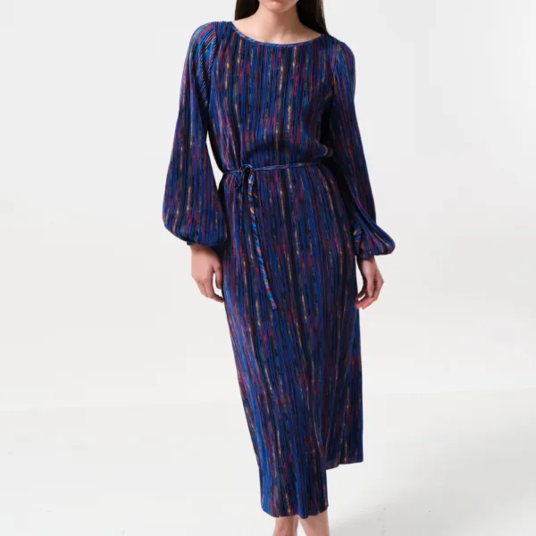 Milene Abstract Pleat Tie Waist Midi Dress