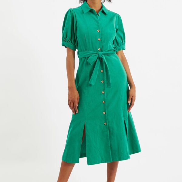 Mollie Baby Cord Puff Sleeve Midi Dress