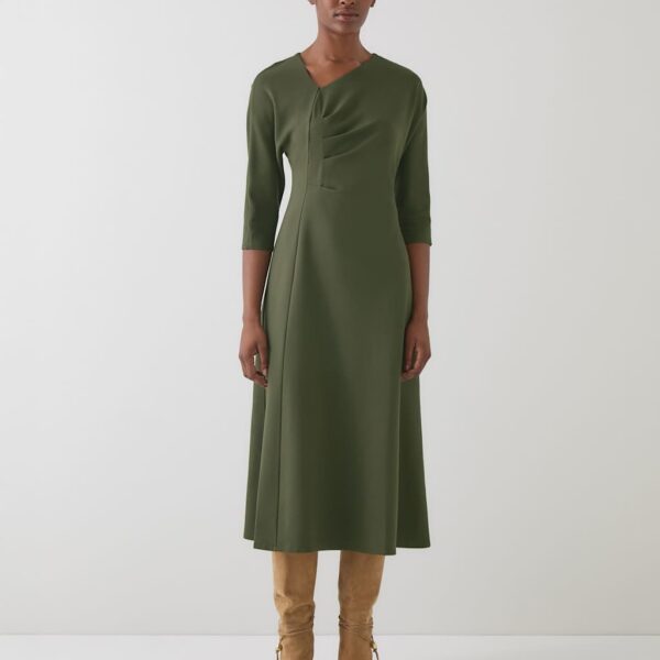 Lk Bennett Women's Asymmetric Midi Tea Dress - 14 - Olive, Olive