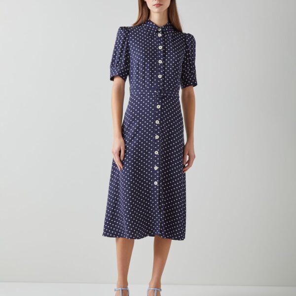 Lk Bennett Women's Polka Dot Midi Shirt Dress - 6 - Navy Mix, Navy Mix