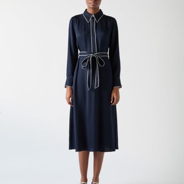 Lk Bennett Women's Belted Relaxed Midi Shirt Dress - 10 - Navy Mix, Navy Mix