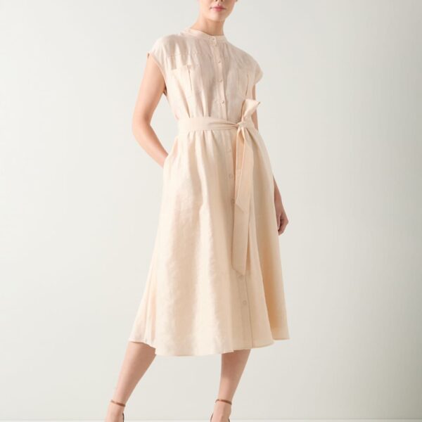 Lk Bennett Women's Linen Blend Belted Midi Skater Dress - 8 - Beige, Beige